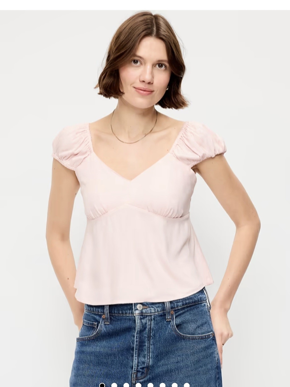 Women's Cap-Sleeve V-Neck Top in Light Pink